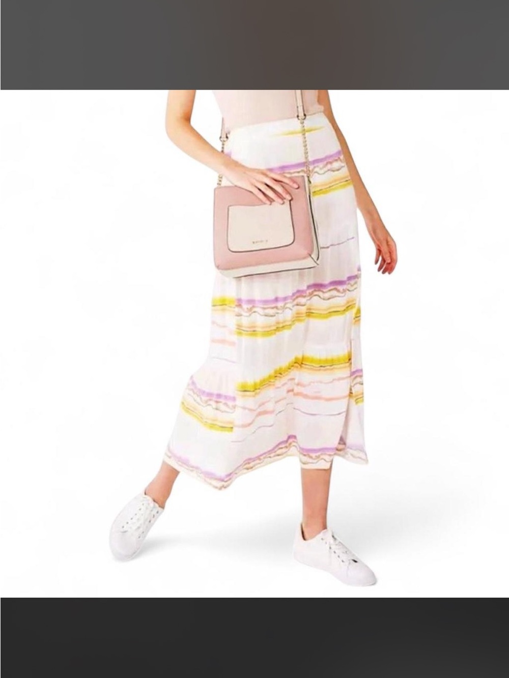 Nine West White Maxi Skirt with Pastel Pink, Yellow and Lavender Stripes